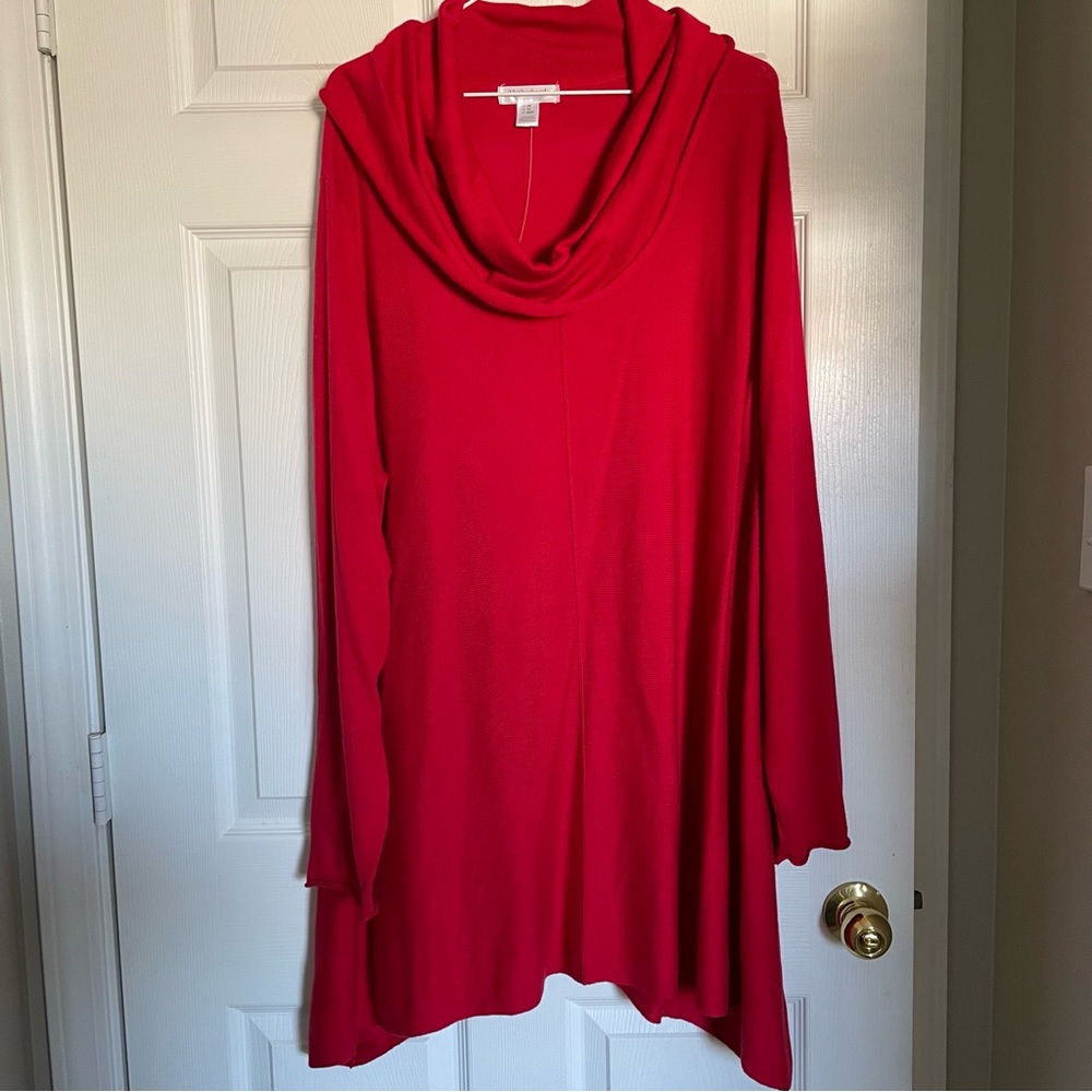 Motherhood plus maternity 3X cowl neck peplum hem cotton blend red tunic